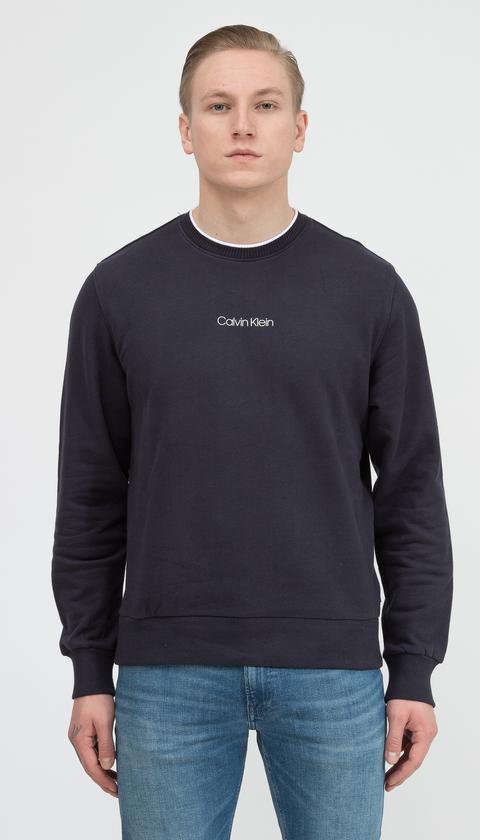 Calvin Klein Center Logo Sweatshirt Erkek Bisiklet Yaka Sweatshirt
