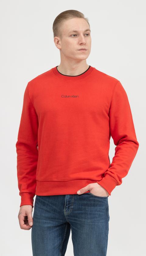  Calvin Klein Center Logo Sweatshirt Erkek Bisiklet Yaka Sweatshirt