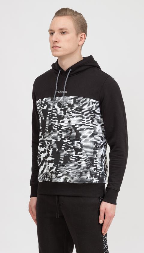  Calvin Klein Allover Print Hoodie Erkek Kapüşonlu Sweatshirt