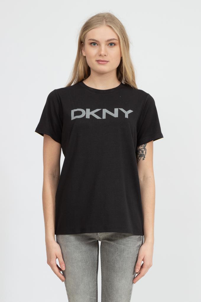  DKNY Stripe Logo Crew Nec Kadın Bisiklet Yaka T-Shirt