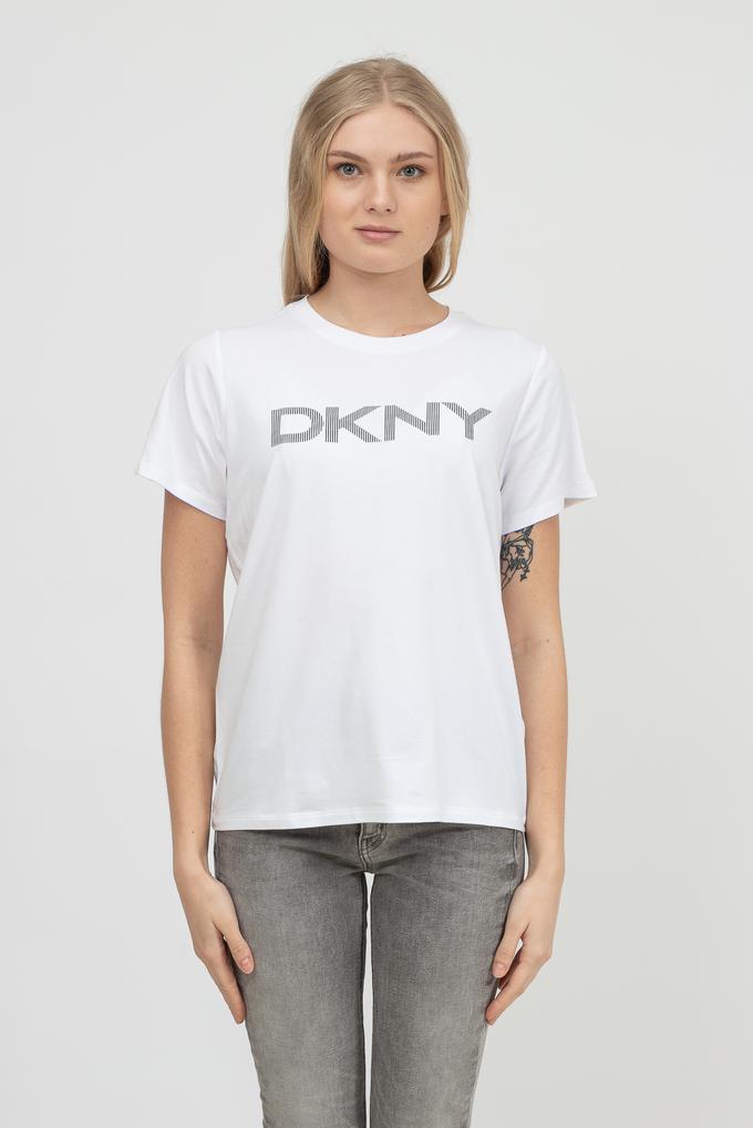  DKNY Stripe Logo Crew Nec Kadın Bisiklet Yaka T-Shirt