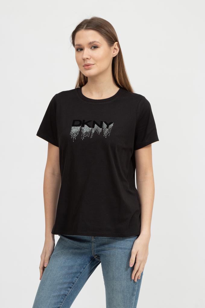  DKNY Embellished Drip Log Kadın Bisiklet Yaka T-Shirt